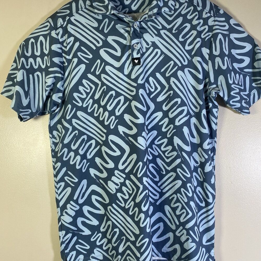 Bad Birdie Golf Polo Mens Large Blue Abstract Squiggle Stretch Performance Shirt
